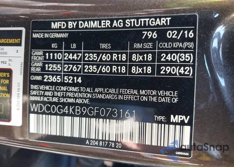 2016 Mercedes-Benz Glc 300 4Matic from USA, damaged, VIN WDC0G4KB9GF073161